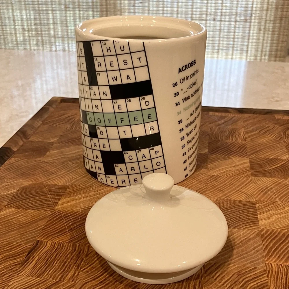 NYT Crossword Puzzle Coffee canister ceramic covered jar Fishs Eddy